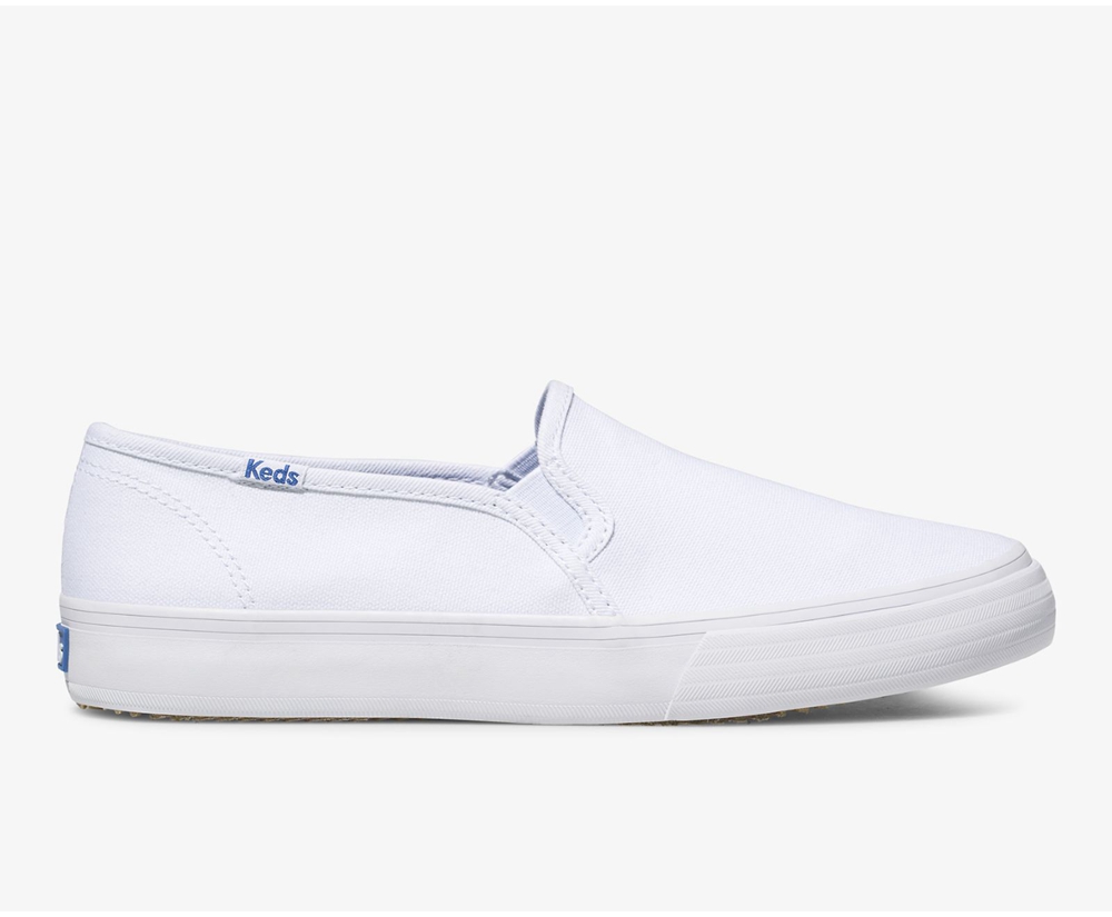 Womens Keds Slip Ons - Double Decker Canvas - White - 8534-INEOM